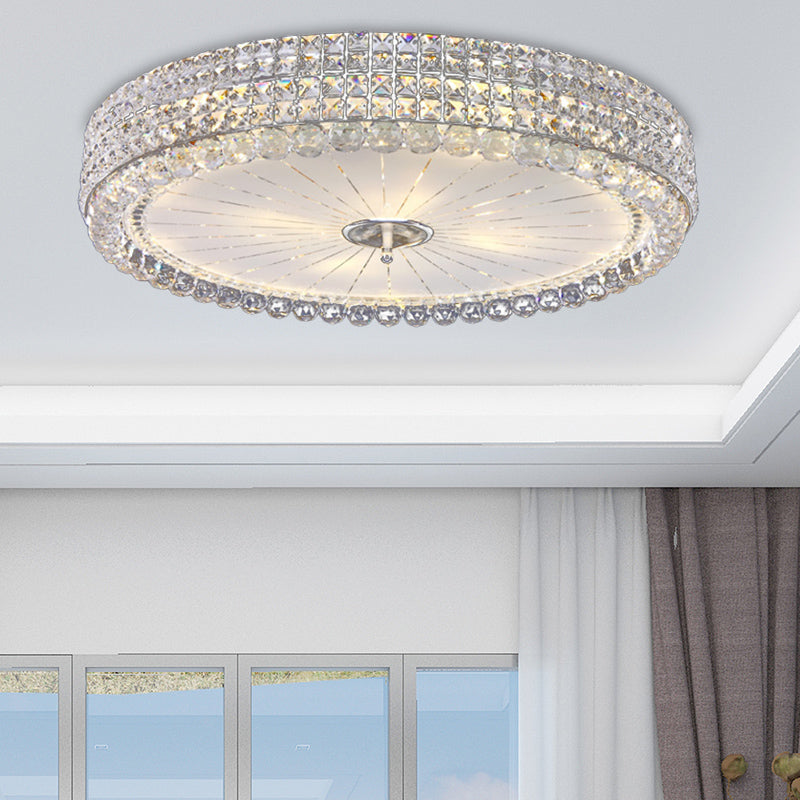 16"/19.5" W Drum Flush Mount Lamp Contemporary Clear Crystal Multi-Head Flush Mount Ceiling Light in Chrome