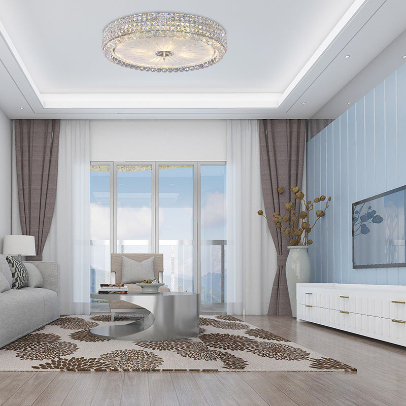 16"/19.5" W Drum Flush Mount Lamp Contemporary Clear Crystal Multi-Head Flush Mount Ceiling Light in Chrome