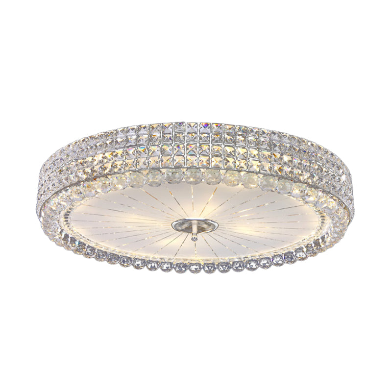 16"/19.5" W Drum Flush Mount Lamp Contemporary Clear Crystal Multi-Head Flush Mount Ceiling Light in Chrome