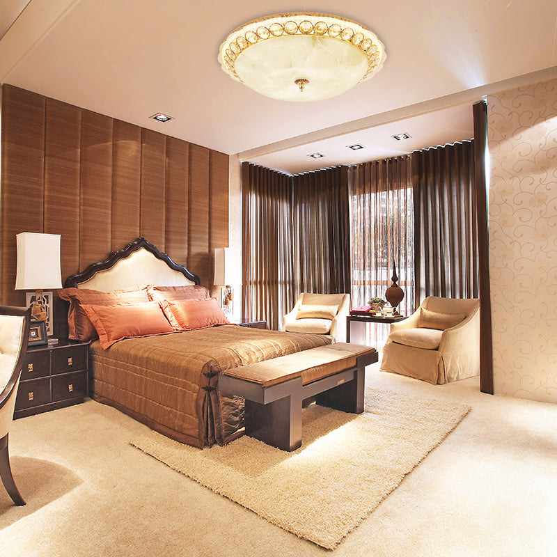 Lámpara de montaje empotrado con cuenco de vidrio texturizado, moderna lámpara de techo LED empotrada con detalles de cristal transparente en dorado, 12"/16" de ancho