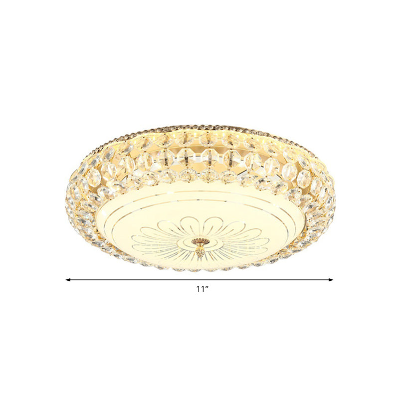 Lámpara empotrada de techo redonda LED de vidrio esmerilado contemporánea con cristal K9 en dorado, 12"/16" de ancho