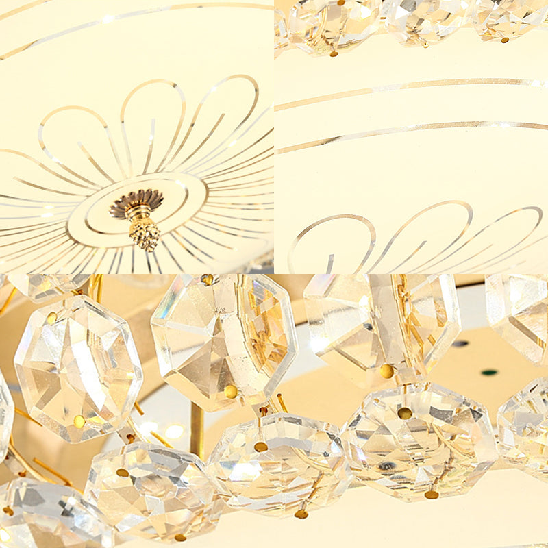 LED Round Ceiling Flush Mount Contemporary Frosted Glass Flush Light with K9 Crystal in Gold, 12"/16" Wide