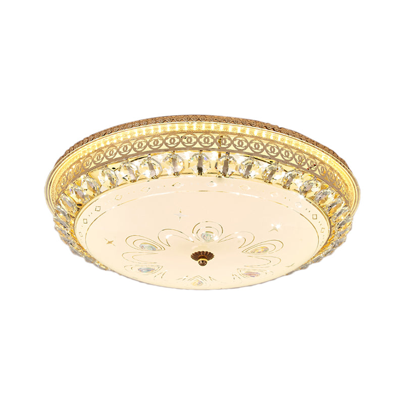 16"/19.5" W Round Flush Mount Light Bedroom Opal Glass LED Modern Flush Ceiling Light with Crystal Accent in Gold