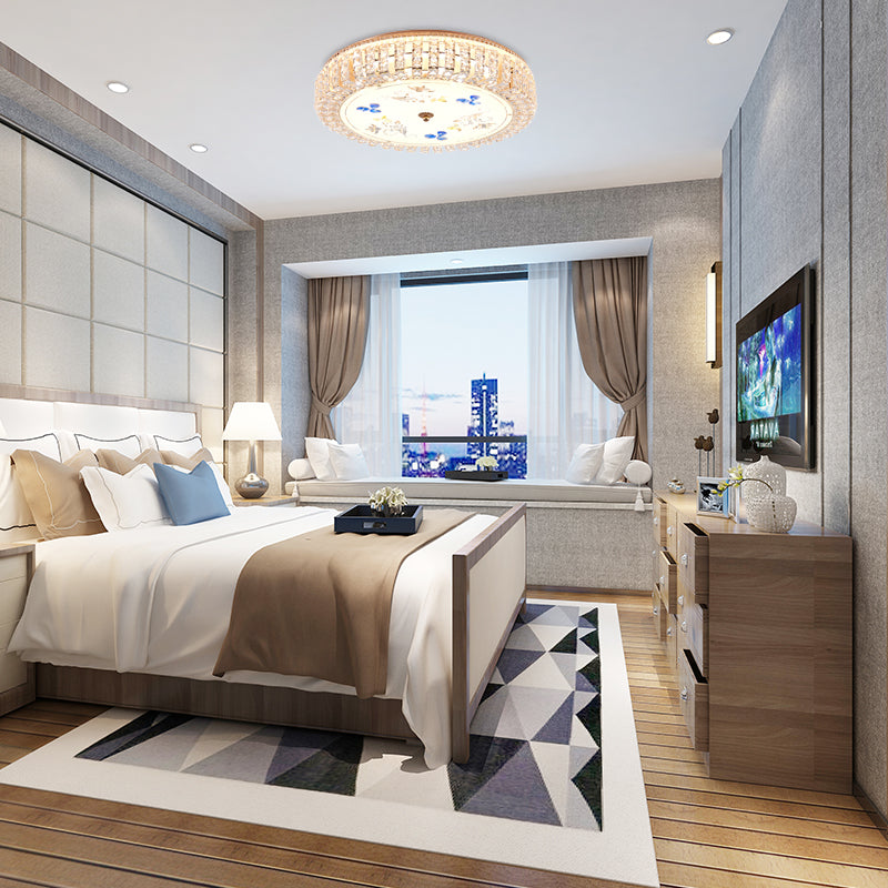 Lampada da incasso Golden Drum Lampada da soffitto moderna in cristallo e vetro da 16"/19,5" W con motivo floreale