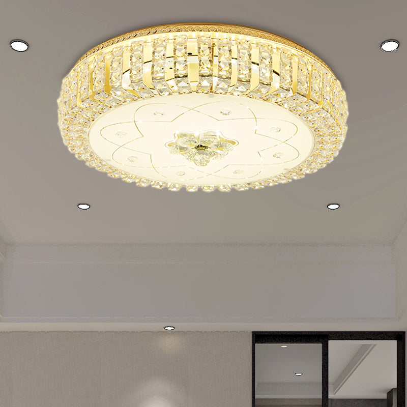 Lampada da incasso Golden Drum Lampada da soffitto moderna in cristallo e vetro da 16"/19,5" W con motivo floreale