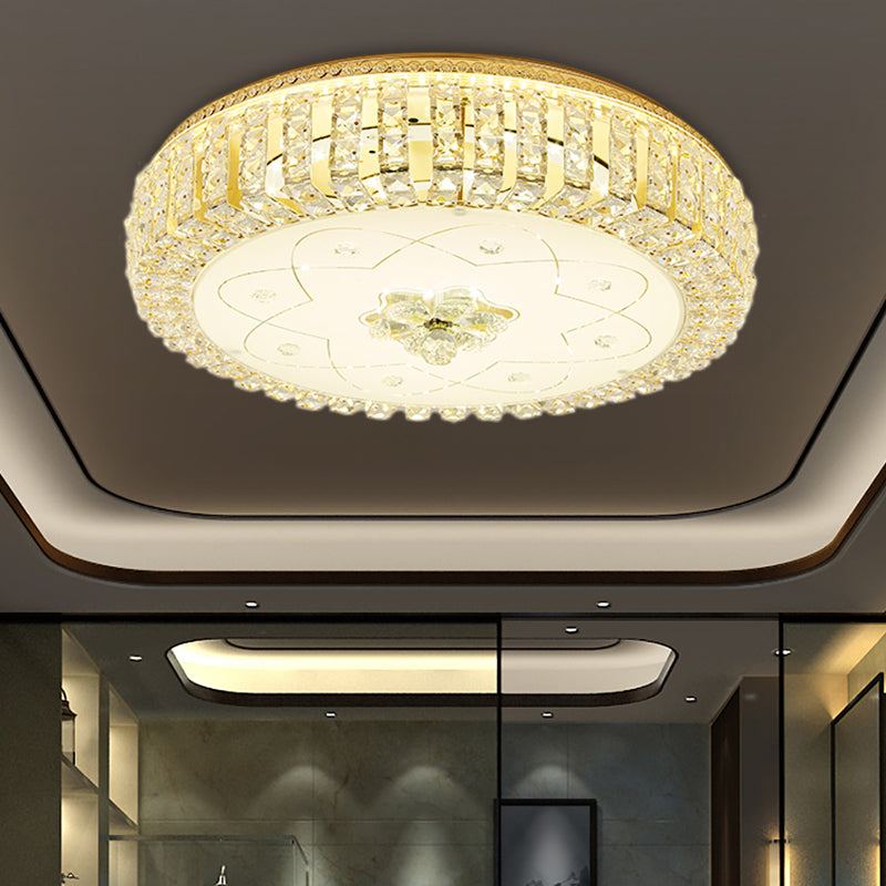 Lampada da incasso Golden Drum Lampada da soffitto moderna in cristallo e vetro da 16"/19,5" W con motivo floreale