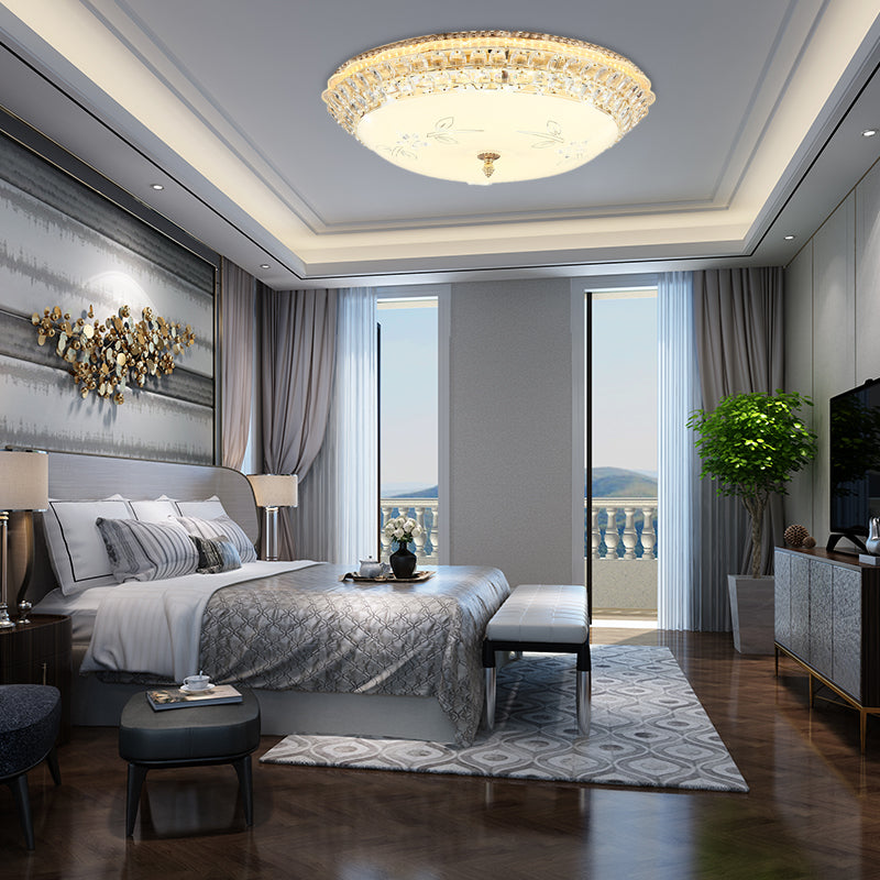 Modernist Bowl Flush Lighting White Glass en Clear Crystal LED Flush Hanger Light voor slaapkamer, 12 "/16" Dia