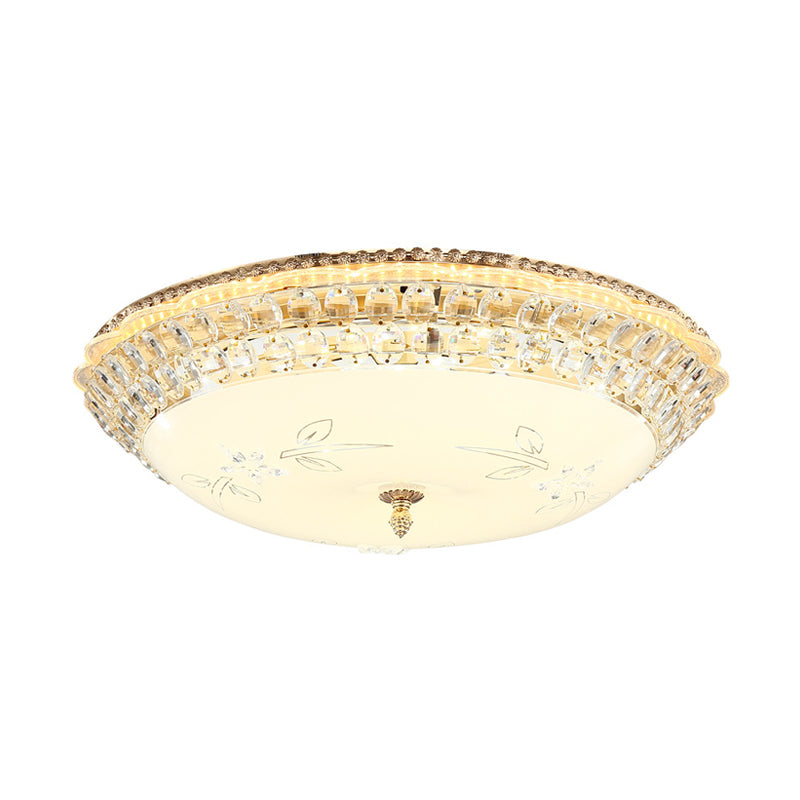 Modernist Bowl Flush Lighting White Glass en Clear Crystal LED Flush Hanger Light voor slaapkamer, 12 "/16" Dia