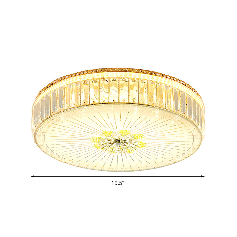 Clear Crystal Circular Ceiling Light Fixture 16"/19.5"/23.5" W Multi Light Modern Flush Mount Light with Glass Diffuser in Gold