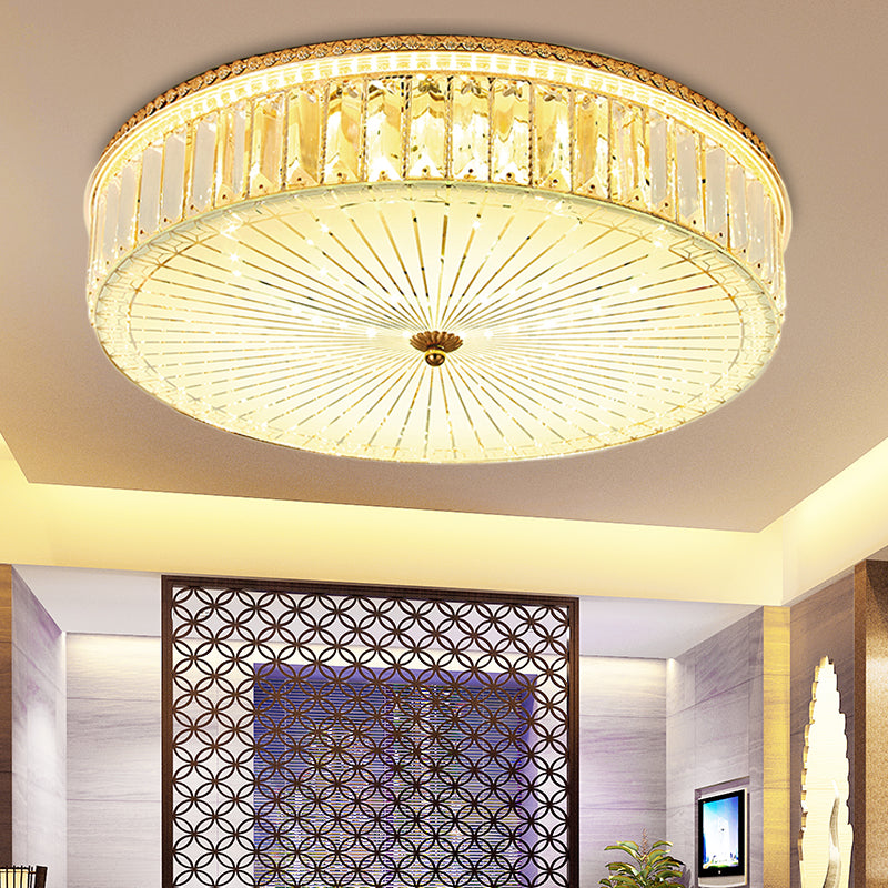 Clear Crystal Circular Ceiling Light Fixture 16"/19.5"/23.5" W Multi Light Modern Flush Mount Light with Glass Diffuser in Gold