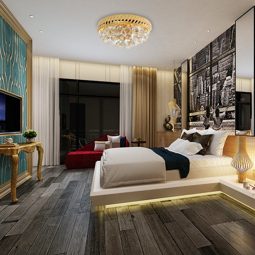 Heldere kristallen bol inbouwkroonluchter met ronde kap Modern 14"/18" W 3/4/5 koppen Inbouwlicht in goud