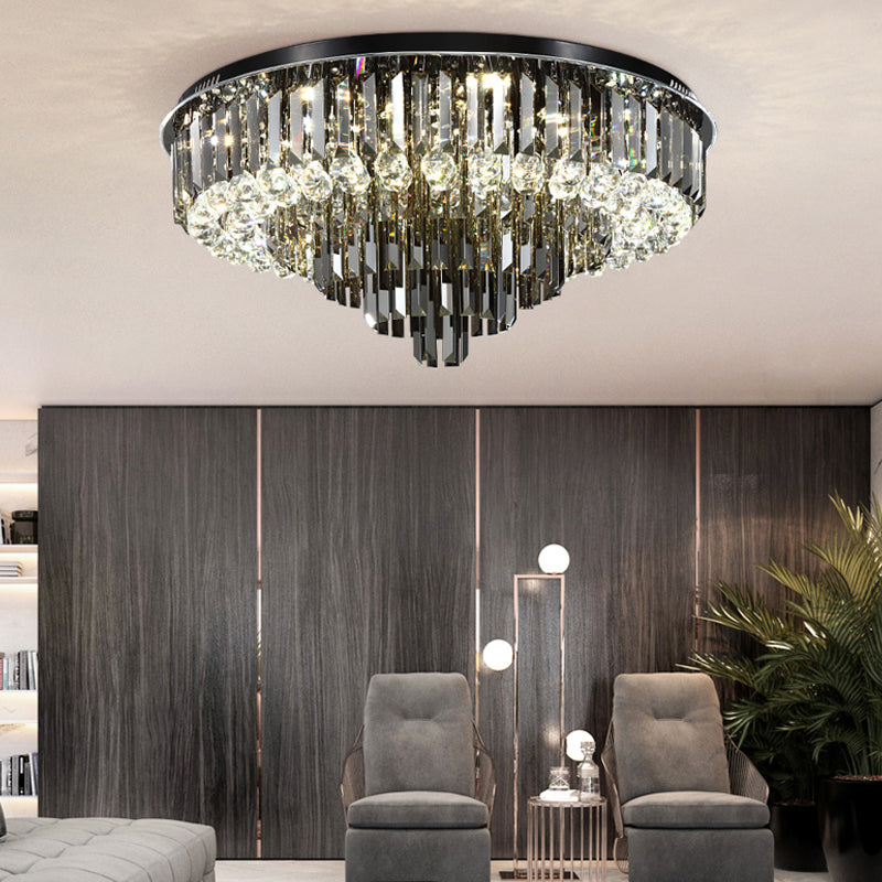 Smoke Gray Layered Flush-Mount Light Modern Style Crystal LED Ceiling Light Fixture for Bedroom, 19.5"/23.5" Wide