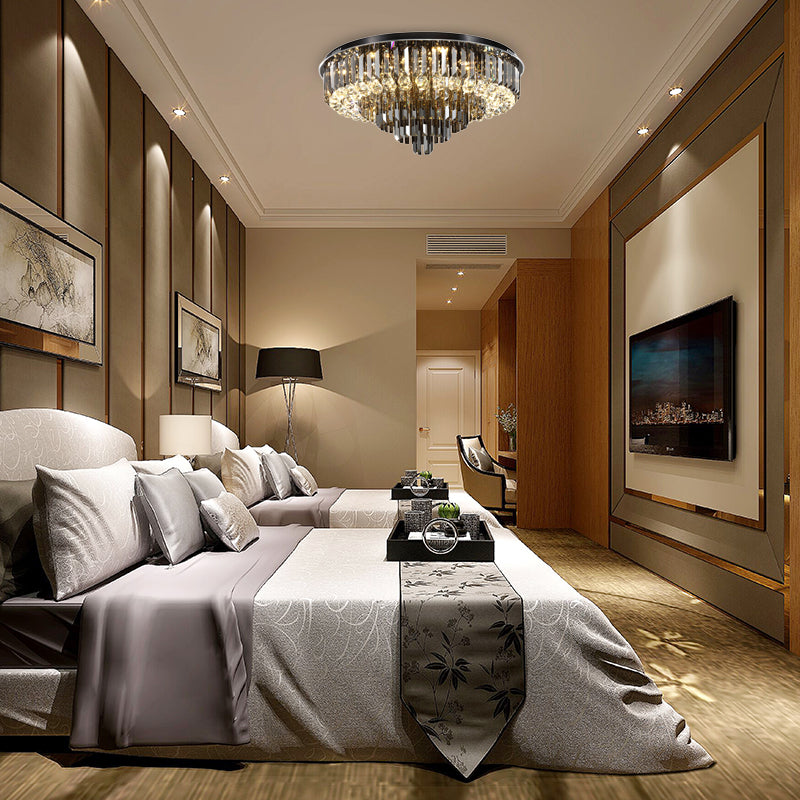 Smoke Gray Layered Flush-Mount Light Modern Style Crystal LED Ceiling Light Fixture for Bedroom, 19.5"/23.5" Wide