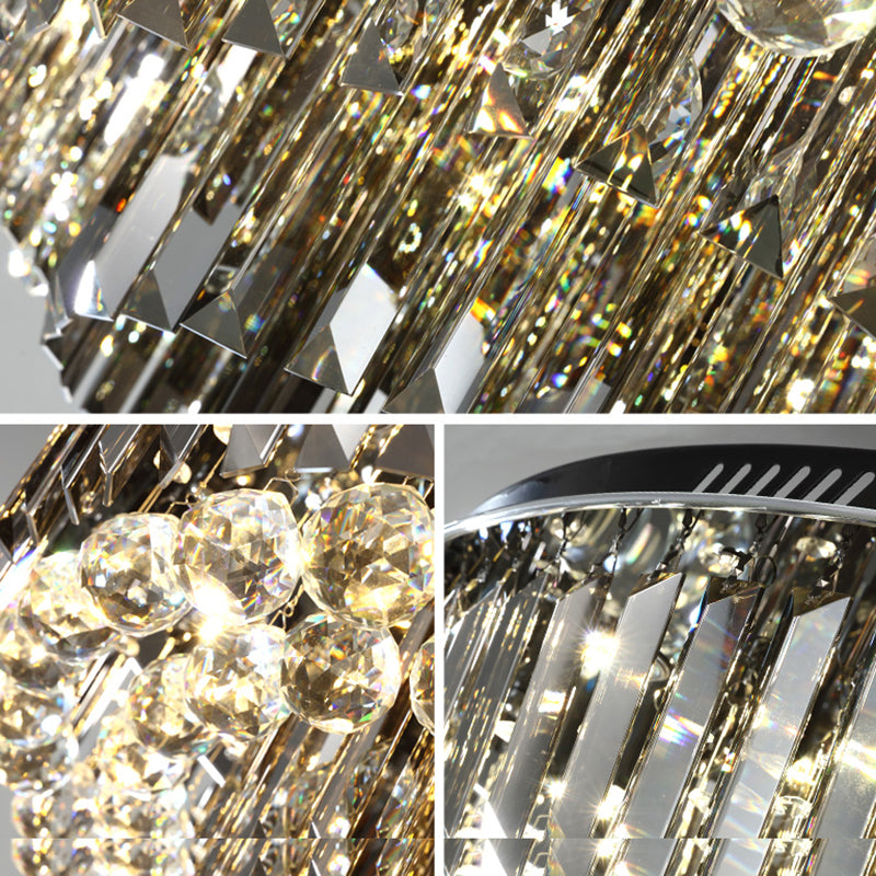 Smoke Gray Layered Flush-Mount Light Modern Style Crystal LED Plafond Light Fixture voor Slaapkamer, 19.5 "/23.5" Wide