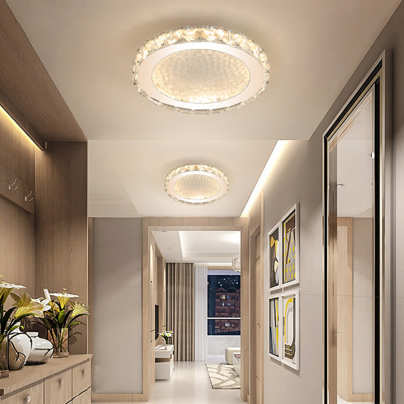 LED Round Flush Ceiling Light Modern Acrylic Flush Mount Light with Clear Crystal Accent in White, Warm/White Lighting