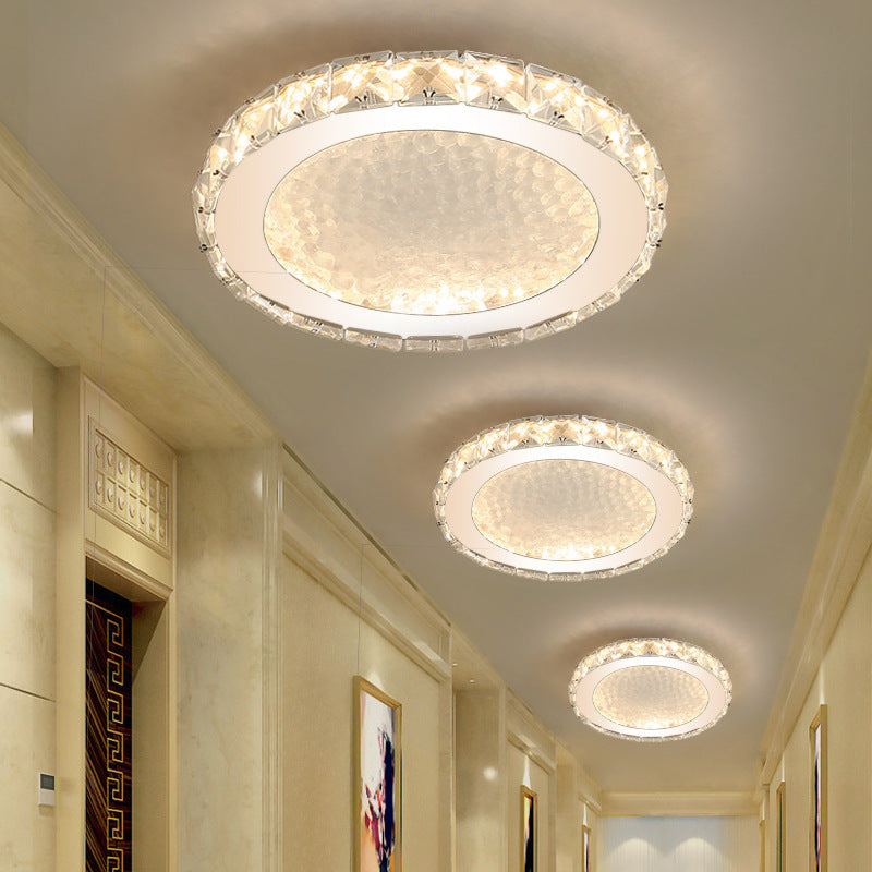 LED Round Flush Ceiling Light Modern Acrylic Flush Mount Light with Clear Crystal Accent in White, Warm/White Lighting