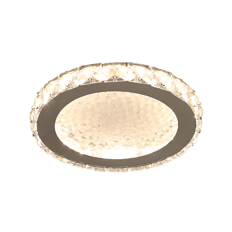 LED Round Flush Ceiling Light Modern Acrylic Flush Mount Light with Clear Crystal Accent in White, Warm/White Lighting
