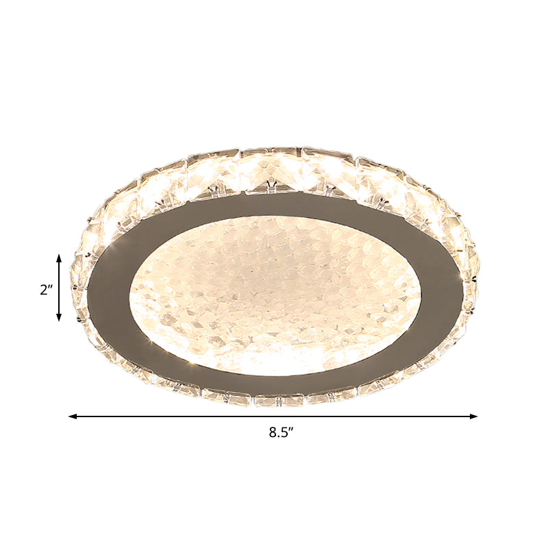 LED Round Flush Ceiling Light Modern Acrylic Flush Mount Light with Clear Crystal Accent in White, Warm/White Lighting