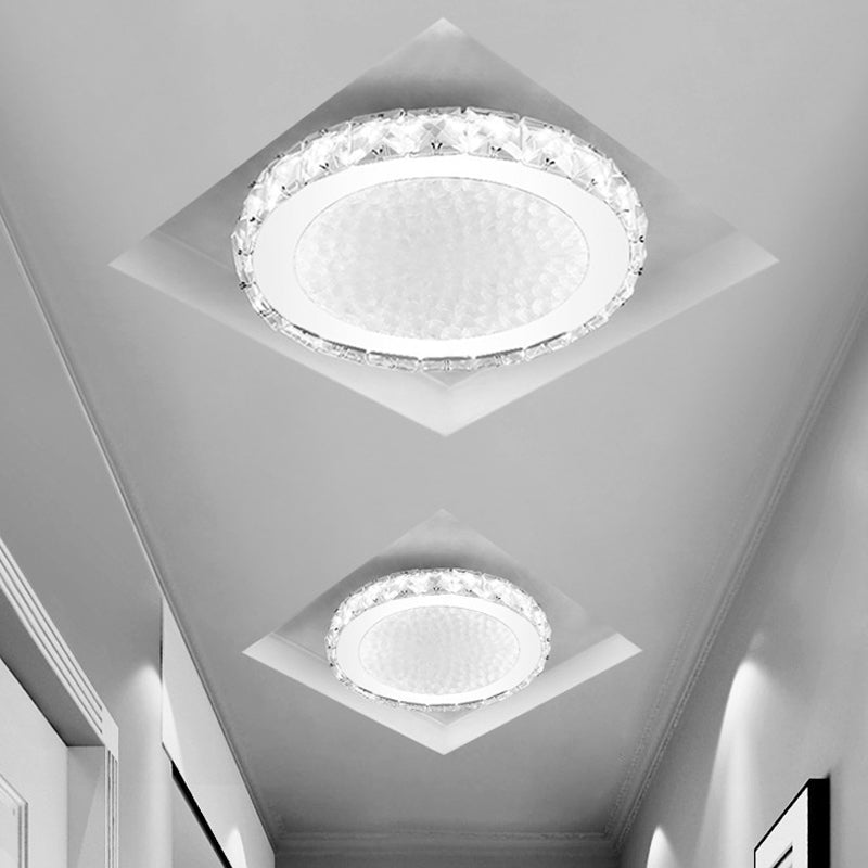 LED Round Flush Ceiling Light Modern Acrylic Flush Mount Light with Clear Crystal Accent in White, Warm/White Lighting