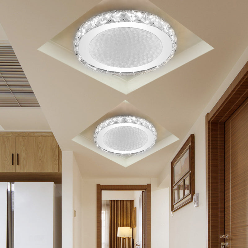 LED Round Flush Ceiling Light Modern Acrylic Flush Mount Light with Clear Crystal Accent in White, Warm/White Lighting