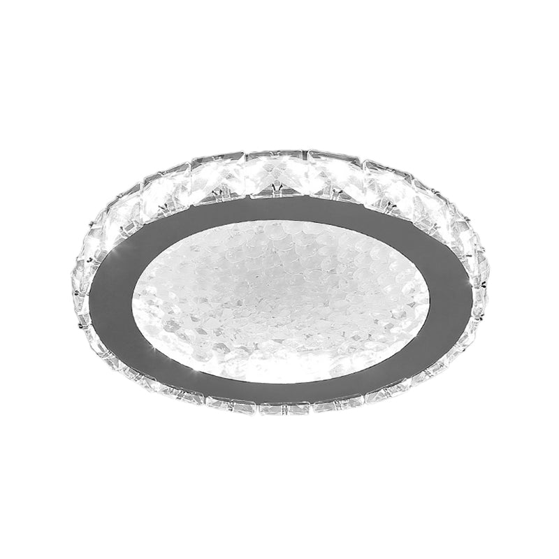 LED Round Flush Ceiling Light Modern Acrylic Flush Mount Light with Clear Crystal Accent in White, Warm/White Lighting