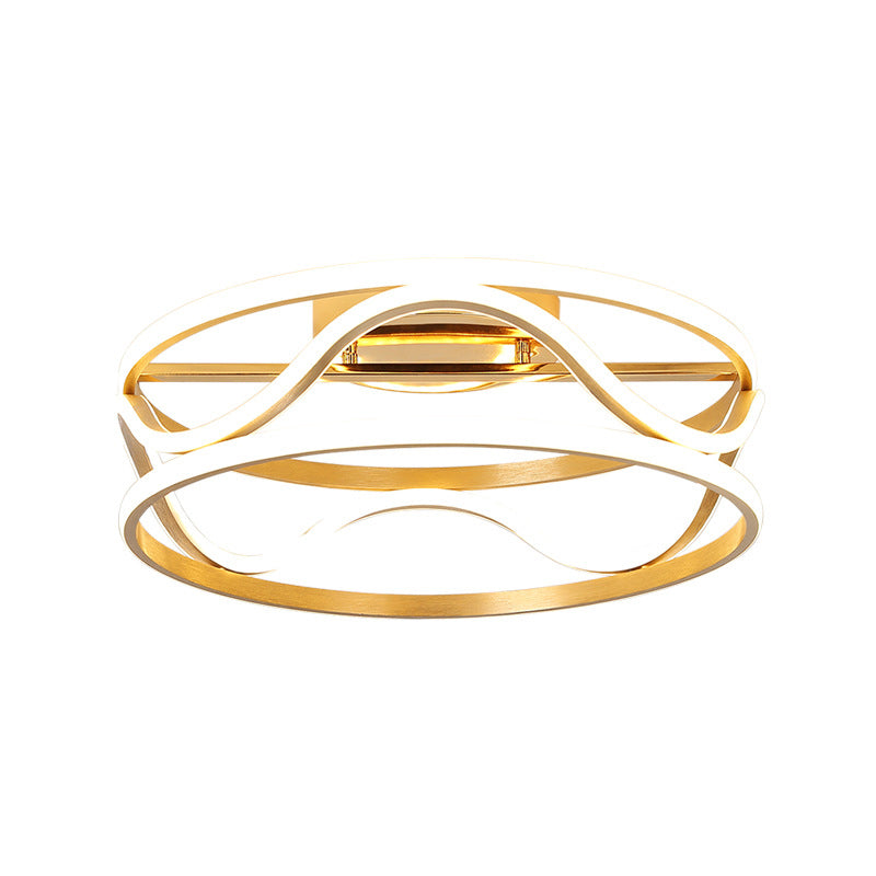 Luz de techo de montaje de montura de tambor Modernismo Metal Gold Led Techo Monteado para dormitorio en cálido/blanco, 18 "/23.5" W