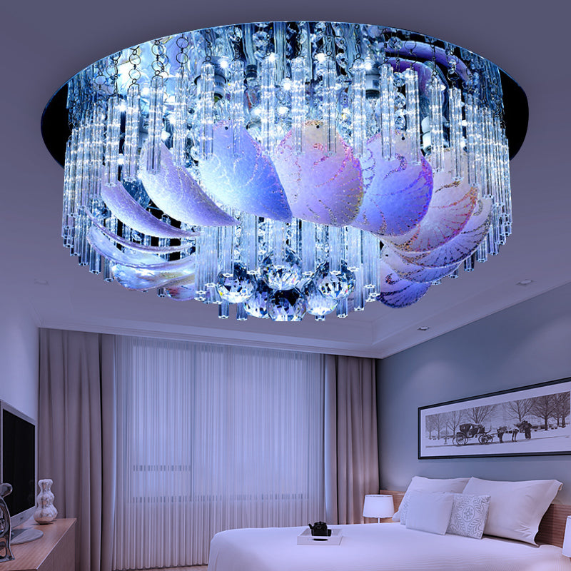 Clear Crystal Circle Flush Light Fixture Modern 19.5 "/23.5" /31.5 " W LED Flushmount Verlichting met Leaf Glas Decoratie