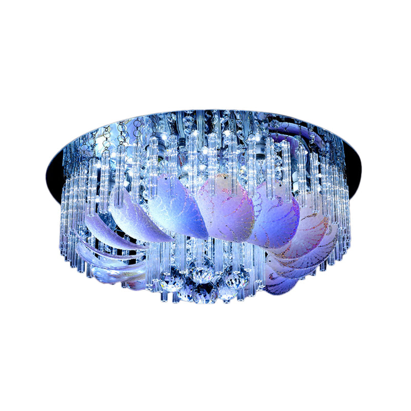 Clear Crystal Circle Flush Light Fixture Modern 19.5 "/23.5" /31.5 " W LED Flushmount Verlichting met Leaf Glas Decoratie