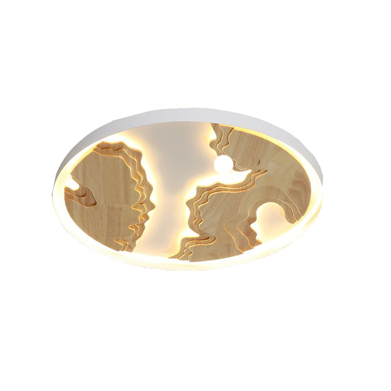 Round Flush Mount Lamp Contemporary Wood Gold/White Integrated LED Ceiling Light Fixture for Living Room, 16"/19.5"/23.5" Dia