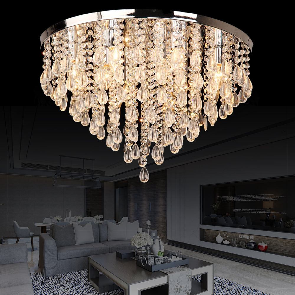 Luminaire encastré en cristal de 10 / 12 po de largeur avec abat-jour circulaire, plafonnier multi-têtes vintage en transparent