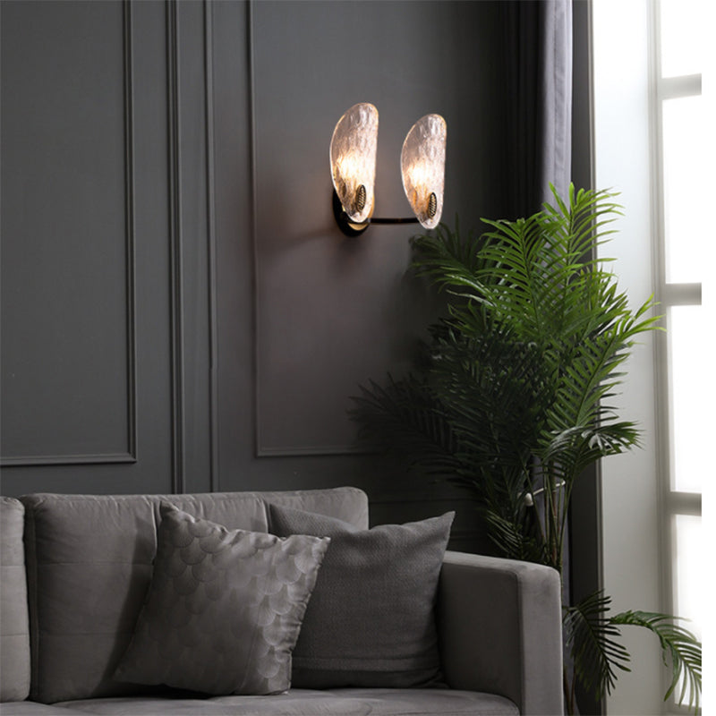 Textured Glass Oval Wall Lamp Modern 1/2-Light Wall Light Fixture in Black and Gold for Corridor