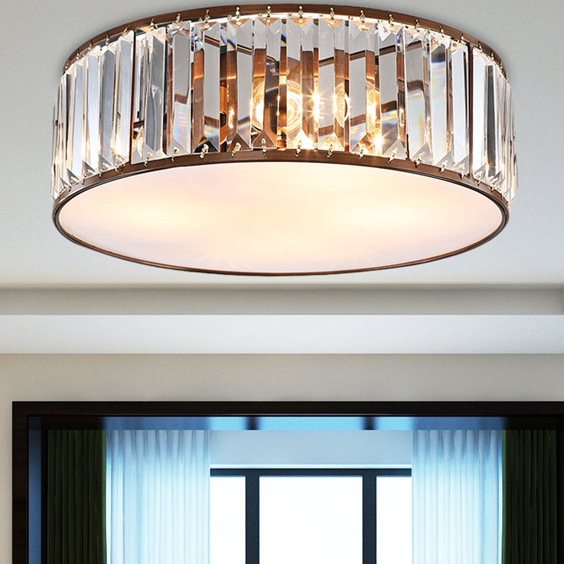 Slaapkamer Drum Inbouwverlichting Metaal Modern Zwart/Brons Plafondlamp met Kristallen Blok, 12,5"/16,5" Breedte