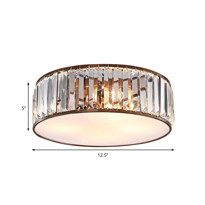 Slaapkamer Drum Inbouwverlichting Metaal Modern Zwart/Brons Plafondlamp met Kristallen Blok, 12,5"/16,5" Breedte