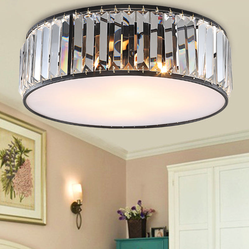 Slaapkamer Drum Inbouwverlichting Metaal Modern Zwart/Brons Plafondlamp met Kristallen Blok, 12,5"/16,5" Breedte