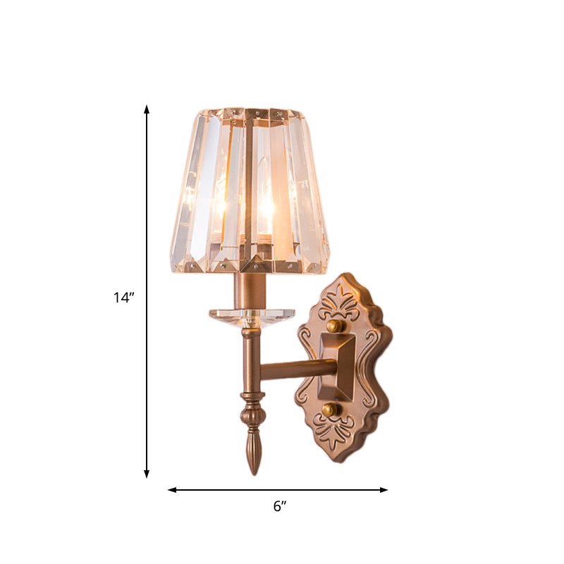 Faceted Crystal Wall Light Fixture with Cone Shade Modernist 1/2-Light Wall Sconce in Copper for Bedroom