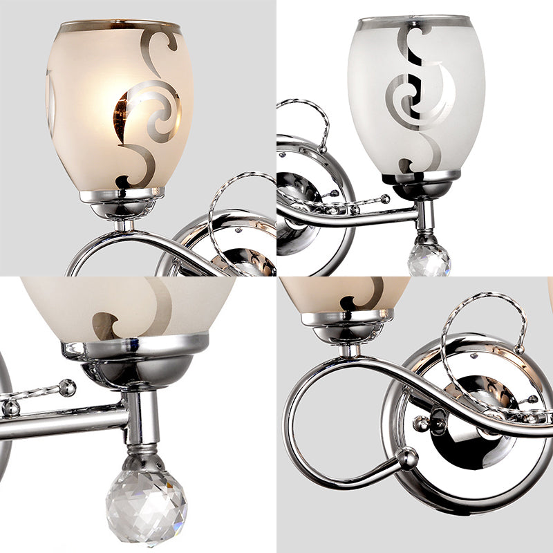 2 Bulbs Bowl Sconce Lighting Modern Style Glass Wall Lighting with Crystal Ball in Chrome for Living Room
