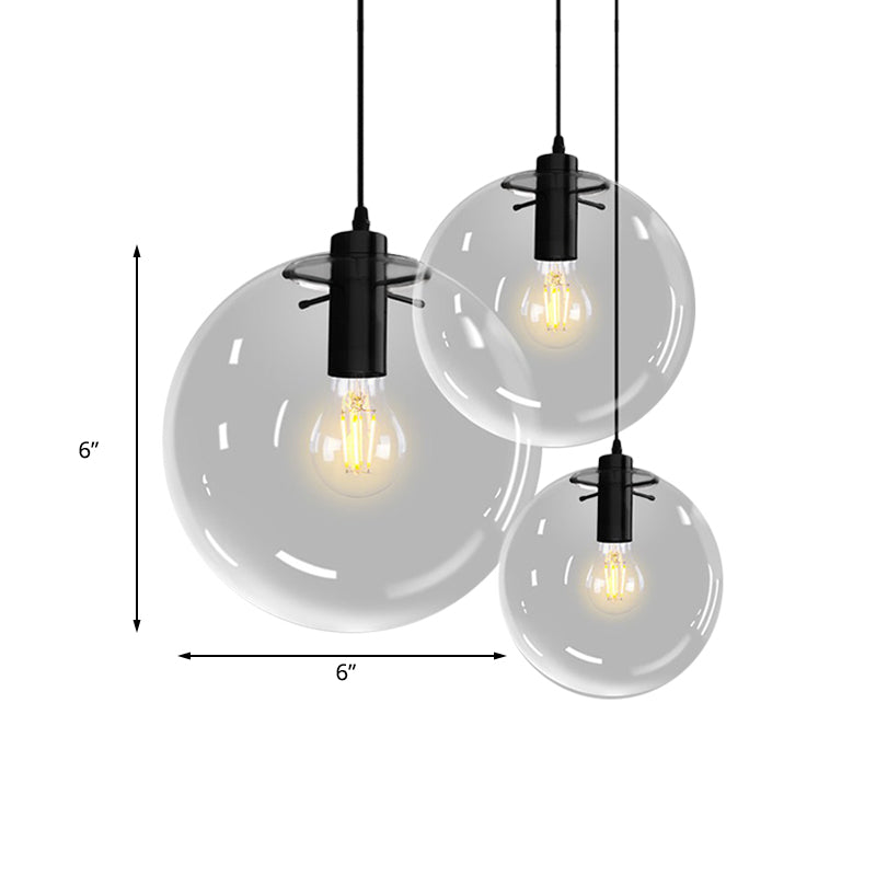 6"/8"/12" Wide Orb Pendant Lighting Contemporary 1 Light Clear Glass Hanging Ceiling Light in Black for Living Room
