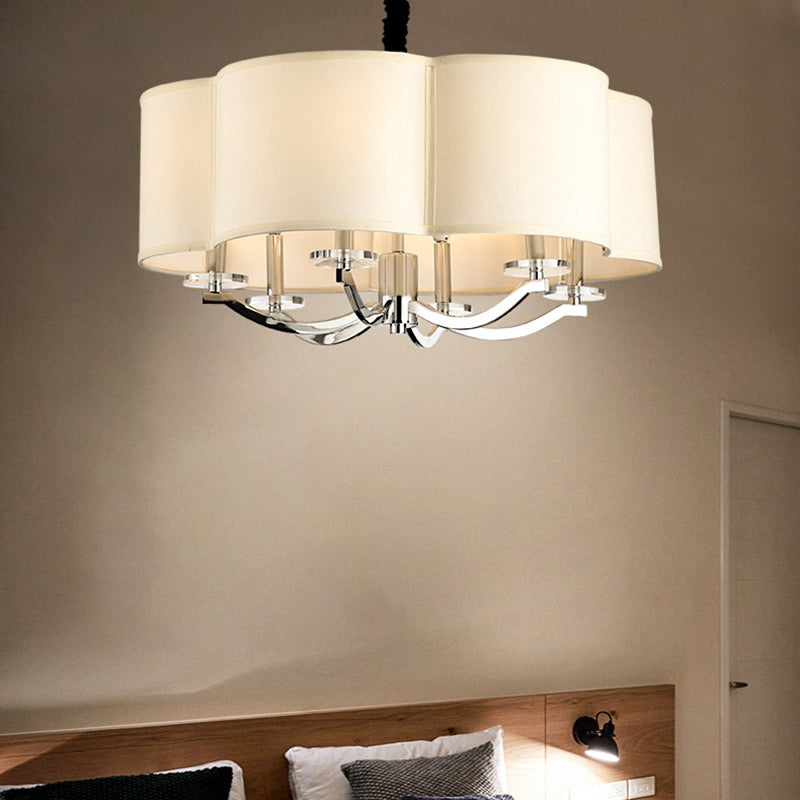 Drum Bedroom Chandelier Metal 6 Lumières SIMPLE DROP PENDANT AVEC LAMÉ CRISTAL et une teinte de tissu