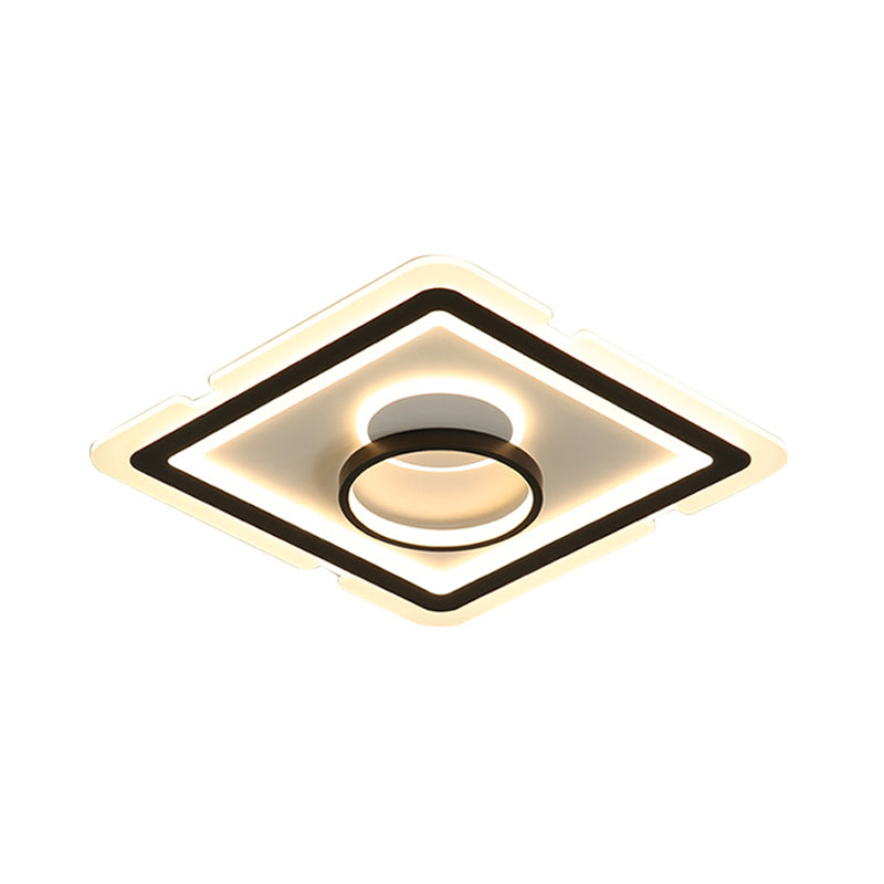 Acryl Vierkant Plafond Verlichting Hedendaagse 16 "/19.5" LED Flush Mount Light voor slaapkamer in zwart en wit