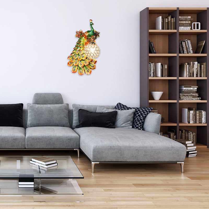 Blue/White Peacock Wall Mounted Light 1 Light Loft Style Resin 1/2-Pack Wall Lamp with Dome Crystal Shade, Double/Right/Left