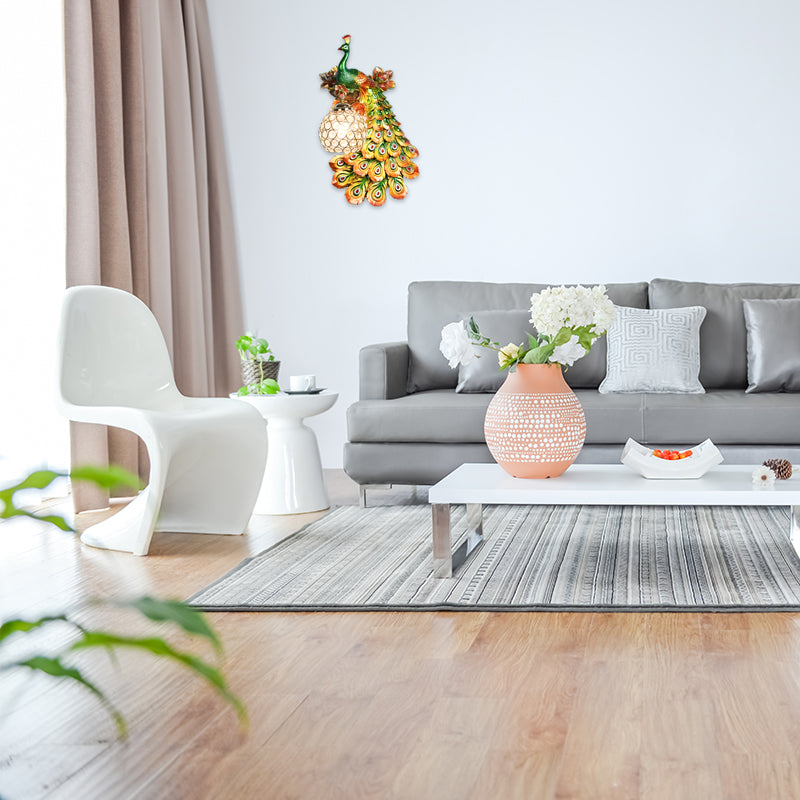 Blue/White Peacock Wall Mounted Light 1 Light Loft Style Resin 1/2-Pack Wall Lamp with Dome Crystal Shade, Double/Right/Left