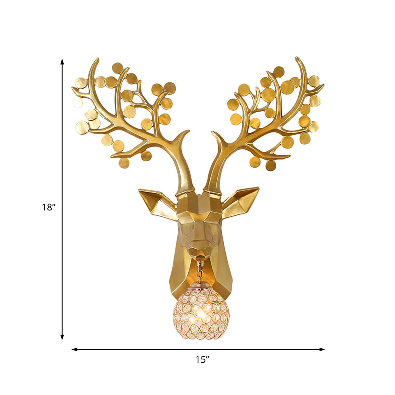 Golden Elk Sconce Lighting 1 Light Lodge Style Resin Wall Lamp with Domed Crystal Shade for Living Room, 15"/22.5" W