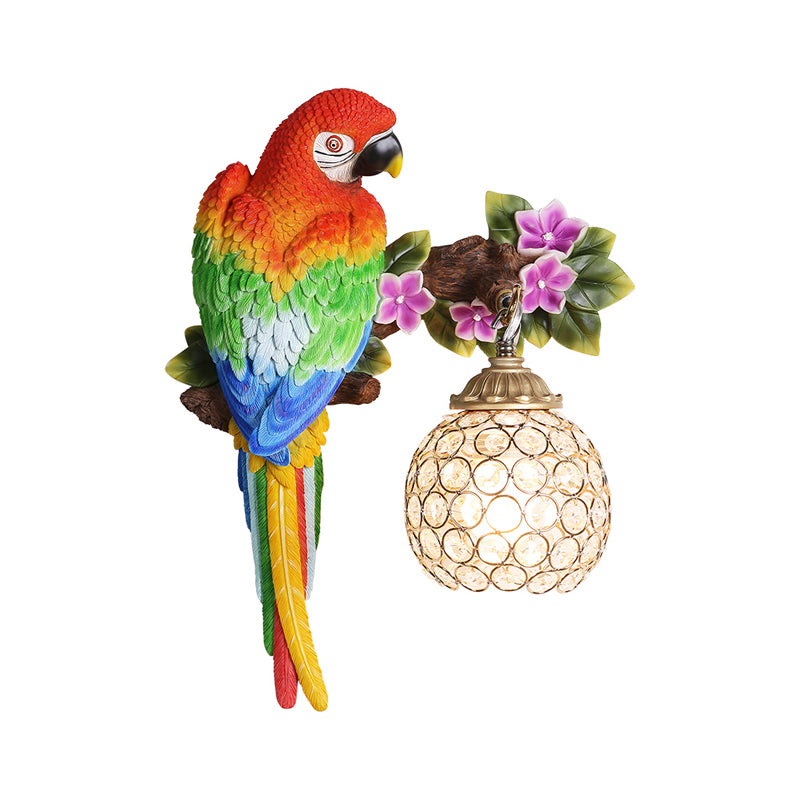 Loft Style Parrot Wall Sconce Resin 1 Head Wall Lighting with Dome Crystal Lampshade in Gold Finish, Right/Left