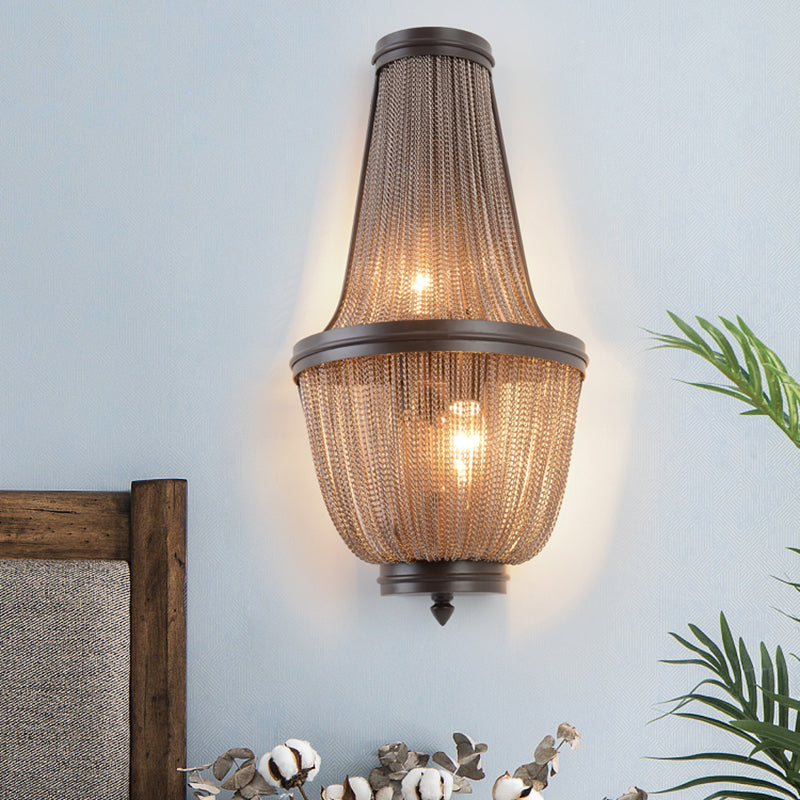 Empire Chandelier Sconce Lighting Modern Aluminum 2 Lights Wall Lamp in Coffee/Silver for Bedside