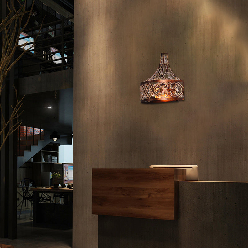 Dunkle Rost -Trommelwand Leuchte 2 Lichter Antiquitätenstil Schmiedeeisenwandlampe mit Kristallperle für Korridor