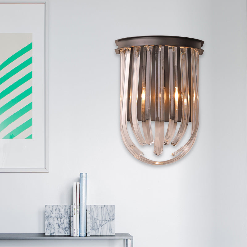 1 Light Semi Oval Wall Mount Light Modern Glass and Metal Wall Light in Black Finish for Bedroom