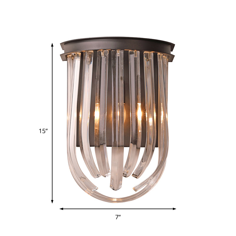 1 Light Semi Oval Wall Mount Light Modern Glass and Metal Wall Light in Black Finish for Bedroom