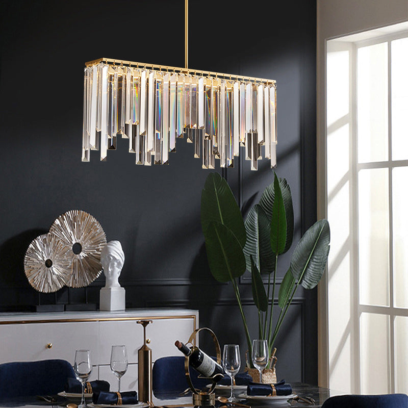 24.5"/32" Wide Linear Hanging Chandelier Lamp Modernism Clear Crystal LED Pendant Lighting in Gold for Living Room