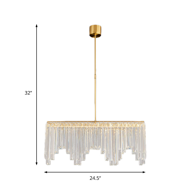 24.5"/32" Wide Linear Hanging Chandelier Lamp Modernism Clear Crystal LED Pendant Lighting in Gold for Living Room