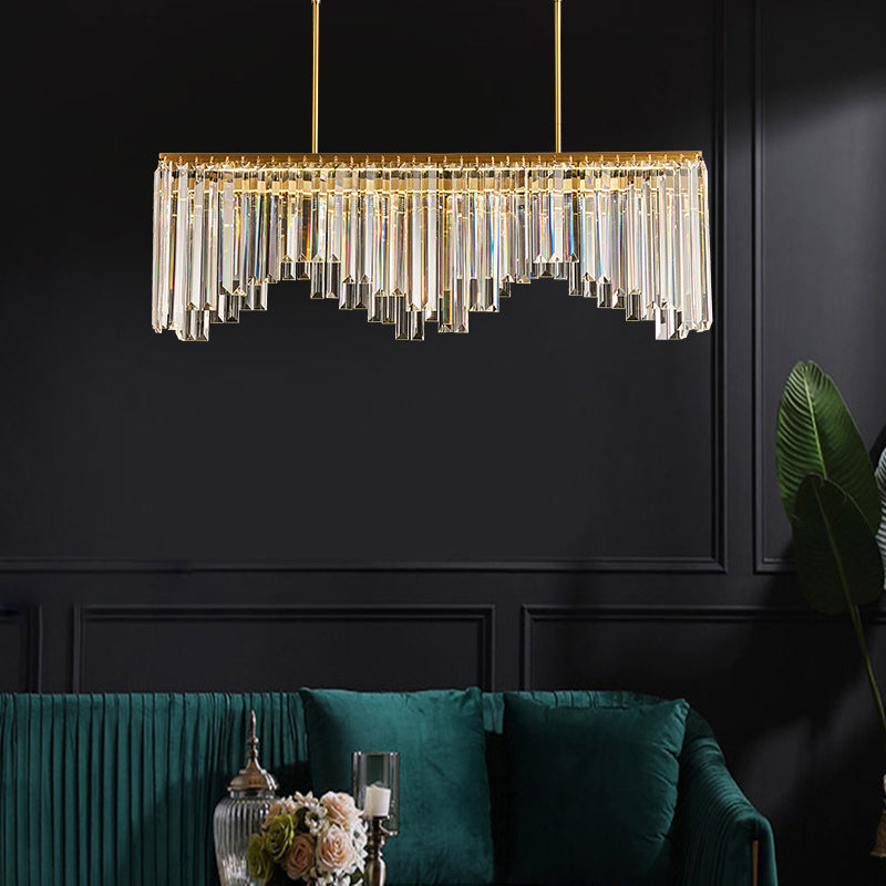 24.5"/32" Wide Linear Hanging Chandelier Lamp Modernism Clear Crystal LED Pendant Lighting in Gold for Living Room